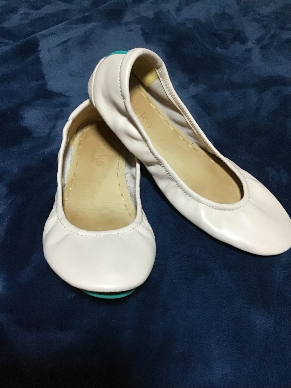 Tieks Women's Leather Ballerina Pink Flats with Teal Heel